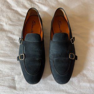SANTONI Monkstrap Suede Leather Loafers Men's Size 10 US / 9 UK / 43 EUR